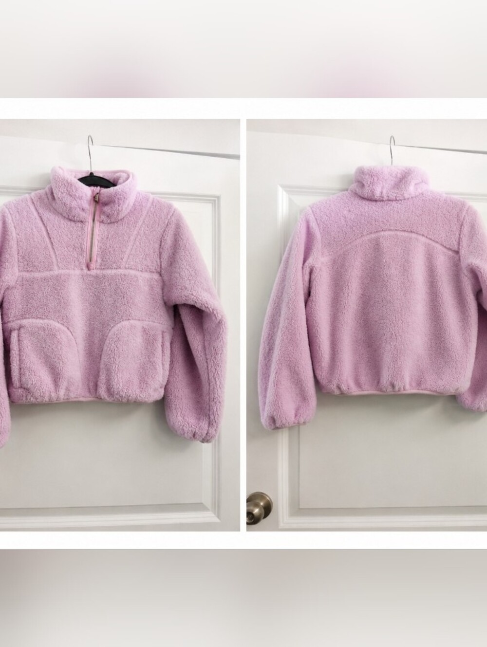 Girls/Kids' Pink Puffer Pullover Sweater With Zip Up Collar & Pockets Size Large
